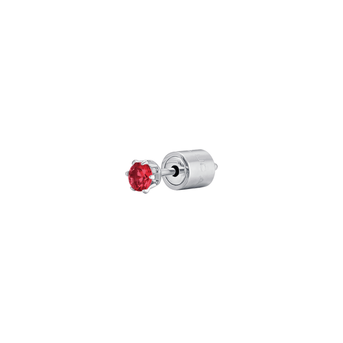 BOUCLE D'OREILLE UNIQUE POINT DE LUMIÈRE EN ACIER AVEC CRISTAL FUCHSIA 3 MM