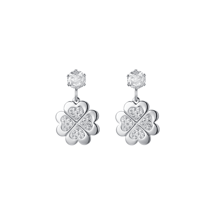 WOMEN'S STEEL EARRINGS WITH CLOVERS WITH WHITE CRYSTALS