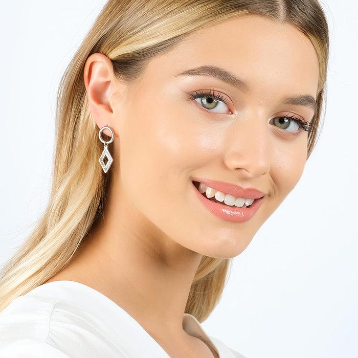 BOUCLES D'OREILLES FEMME EN ACIER AVEC CRISTAUX BLANCS
