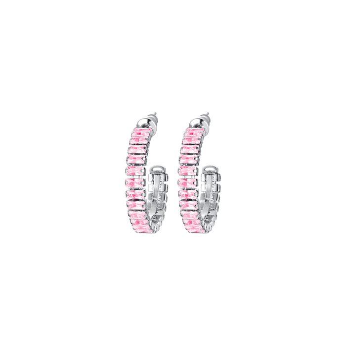 BOUCLES D'OREILLES FEMME EN ACIER AVEC CRISTAUX ROSES