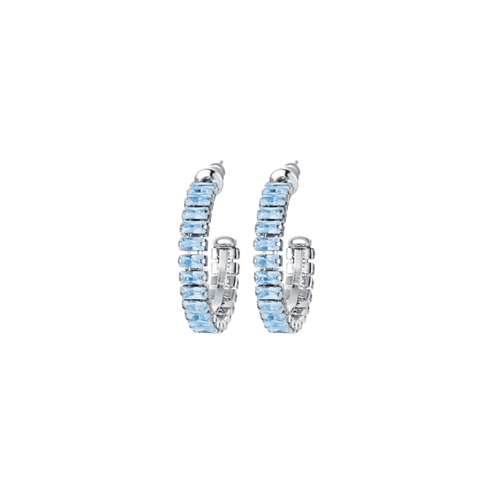 BOUCLES D'OREILLES FEMME EN ACIER AVEC CRISTAUX BLEU
