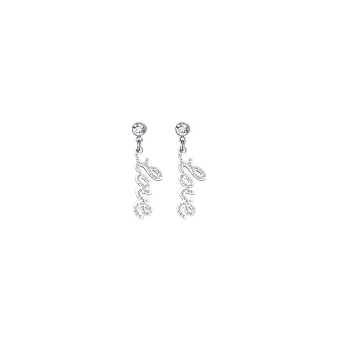 BOUCLES D'OREILLES EN ACIER POUR FEMME AVEC ÉCRITURE D'AMOUR ET CRISTAUX BLANCS