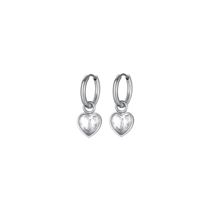 BOUCLES D'OREILLES EN ACIER POUR FEMME AVEC COEURS À POINTS LUMINEUX BLANCS