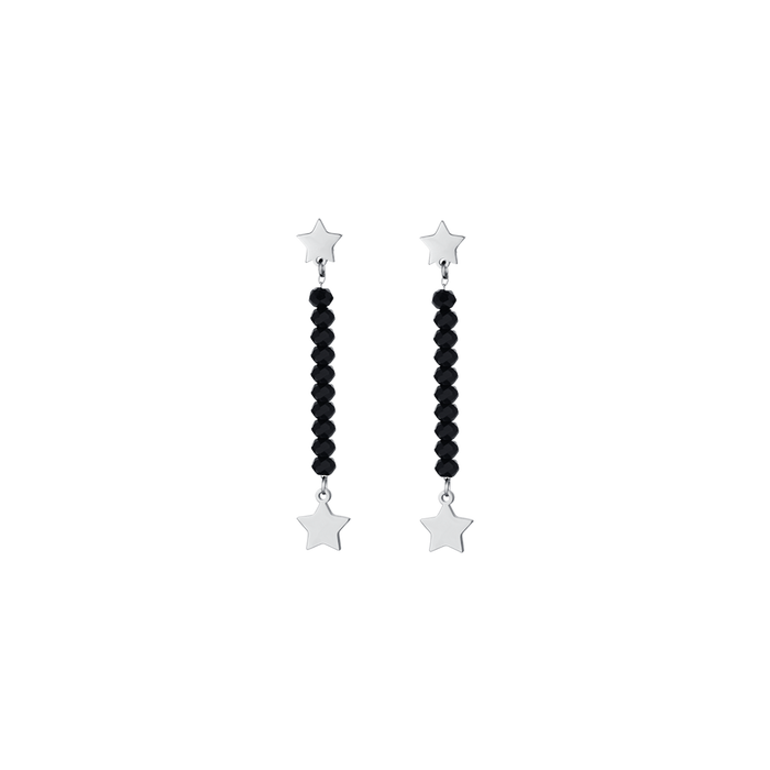 BOUCLES D'OREILLES FEMME EN ACIER AVEC CRISTAUX NOIRS ET ÉTOILES