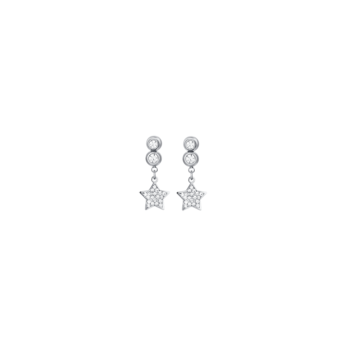 BOUCLES D'OREILLES FEMME EN ACIER AVEC ÉTOILES ET CRISTAUX BLANCS