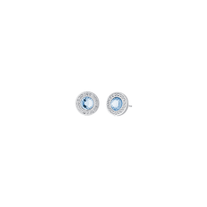 BOUCLES D'OREILLES EN ACIER POUR FEMME AVEC ÉLÉMENTS EN CRISTAUX AIGUE-MARINE ET CRISTAUX BLANCS