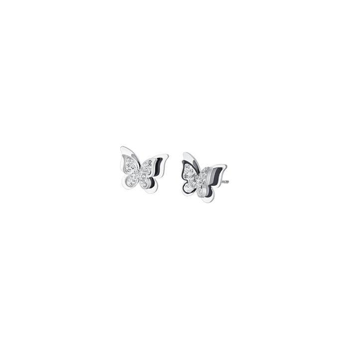 BOUCLES D'OREILLES FEMME EN ACIER PAPILLONS AVEC CRISTAUX BLANCS