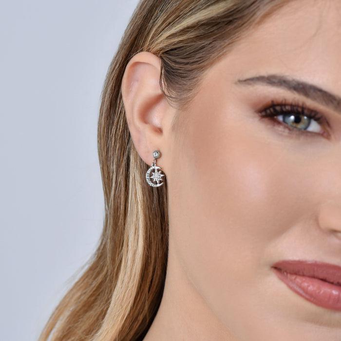 BOUCLES D'OREILLES FEMME EN ACIER ÉTOILE ET LUNE