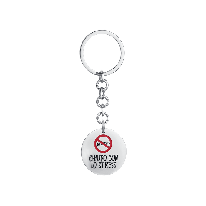 WOMEN'S STEEL KEY RING WITH THE PHRASE I CLOSE WITH STRESS