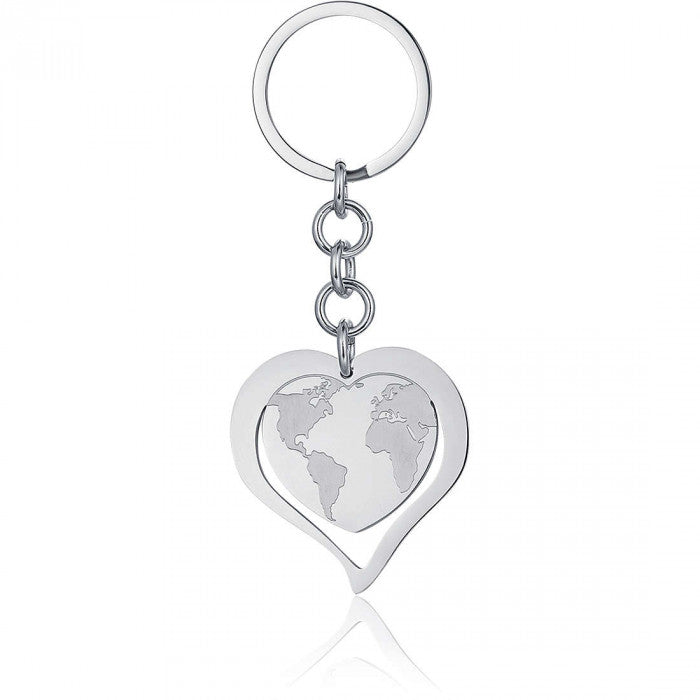 Porte-clés cœur carte du monde