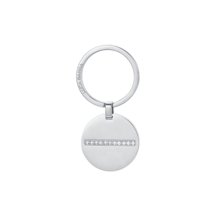 MEN'S STEEL KEY RING WITH CIRCULAR PLATE AND WHITE CRYSTALS