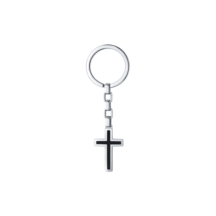 PORTE-CLÉS HOMME EN ACIER AVEC CROIX NOIRE