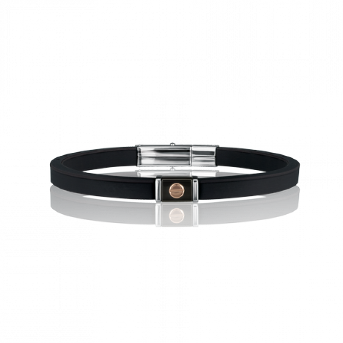 SILICONE BRACELET WITH STEEL INSERTS AND 9K ROSE GOLD DETAIL