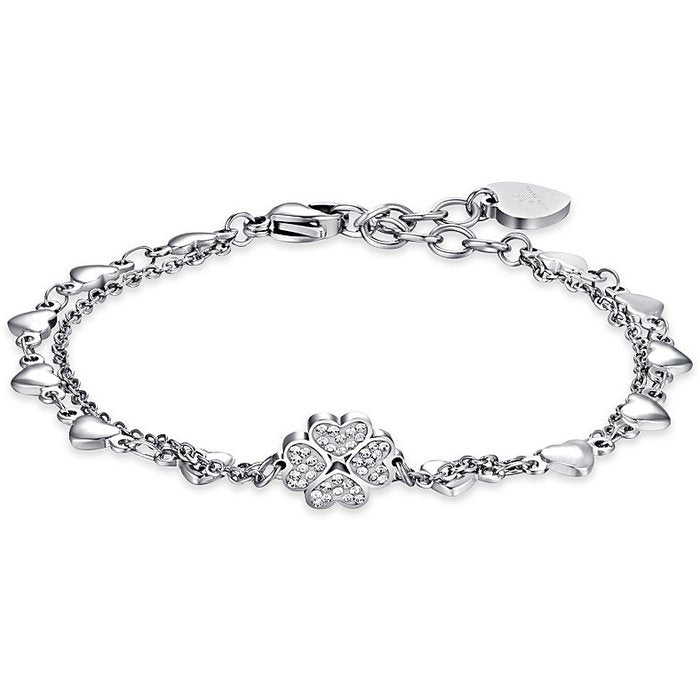 BRACCIALE DONNA IN ACCIAIO CON QUADRIFOGLIO CON CRISTALLI BIANCHI