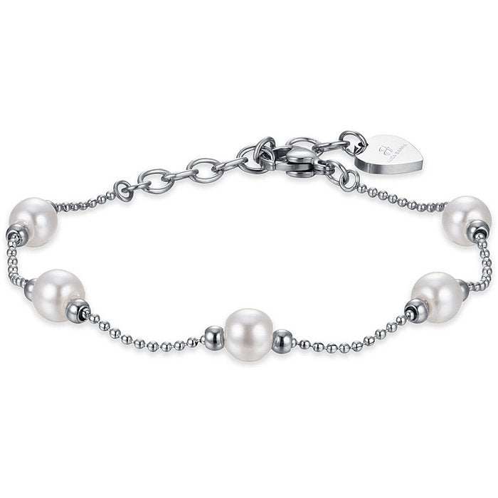 WOMEN'S STEEL BRACELET WITH WHITE PEARLS