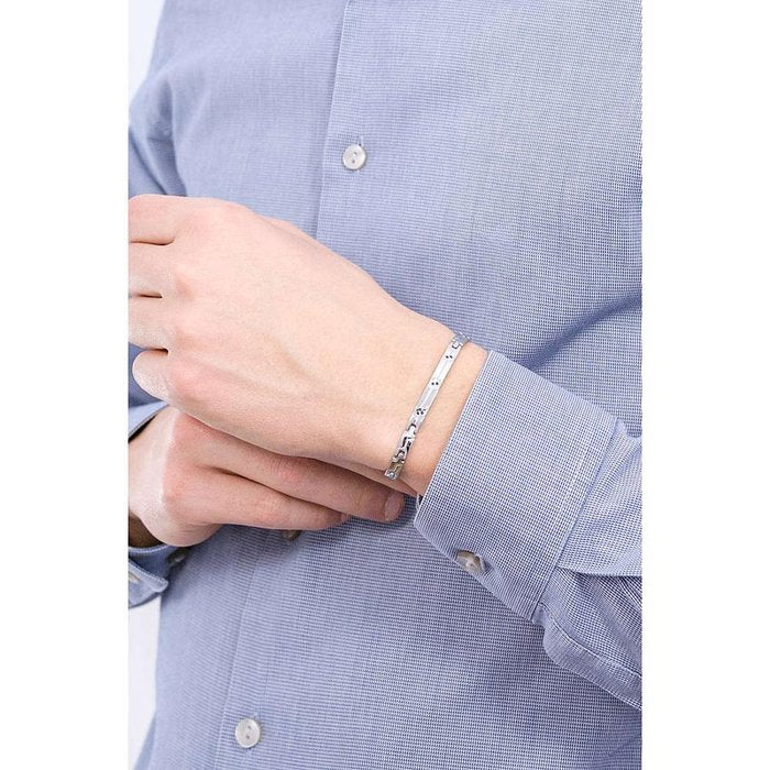 Bracelet central en maille rayée strass noirs