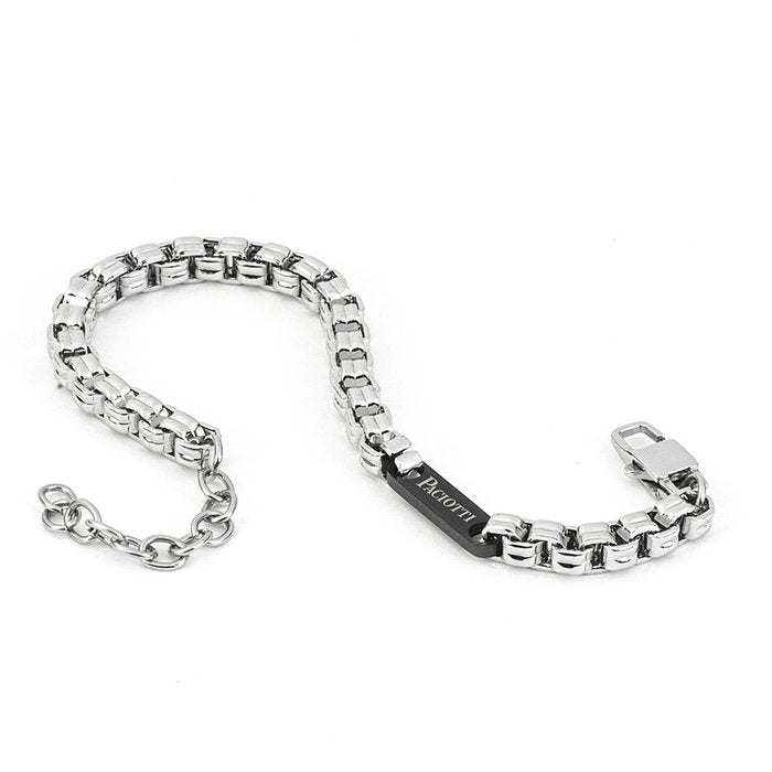 Bracelet en acier à maillons et plaque noire