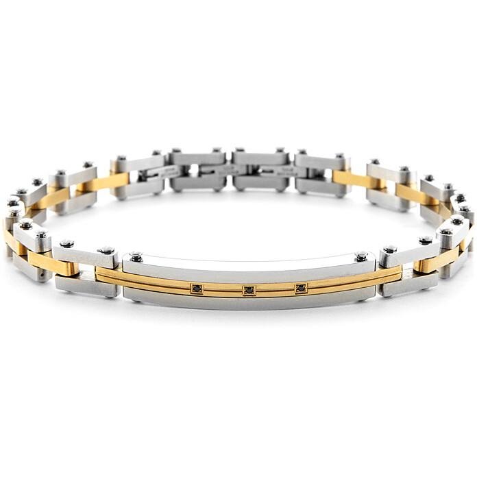 Bracciale acciaio pvd oro zirconi neri