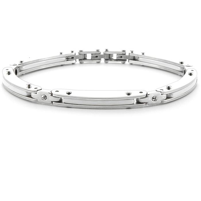 Bracelet en acier et céramique blanche