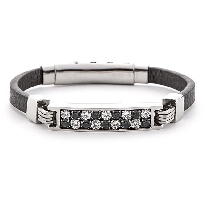 Bracelet en cuir avec zircone noire et blanche