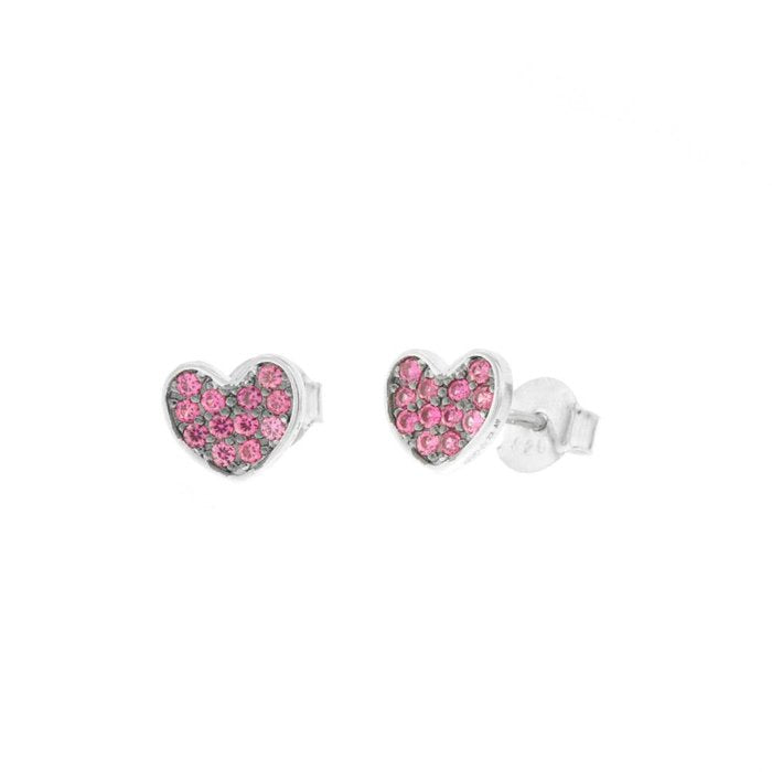 Boucles d'oreilles en argent 925 en forme de cœur ornées de zircones fuchsia