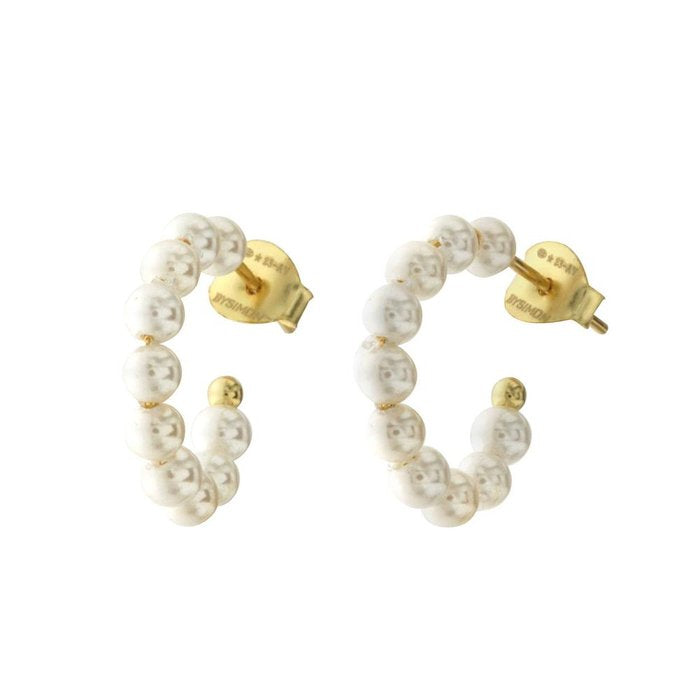 925 Silver Semi-Circle Earrings with White Pearls