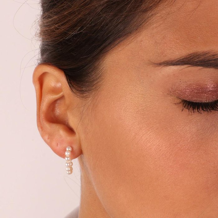 925 Silver Semi-Circle Earrings with White Pearls