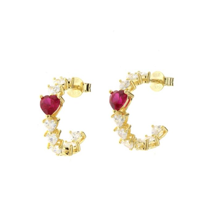 925 Silver Hoop Earrings Studded with Heart-Shaped Zirconia