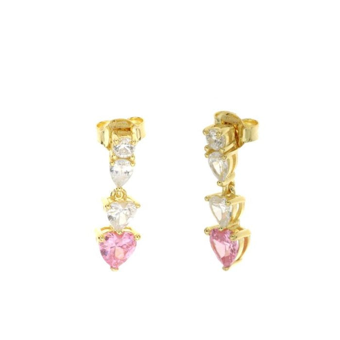 925 Silver Earrings with Zirconia and Hanging Hearts