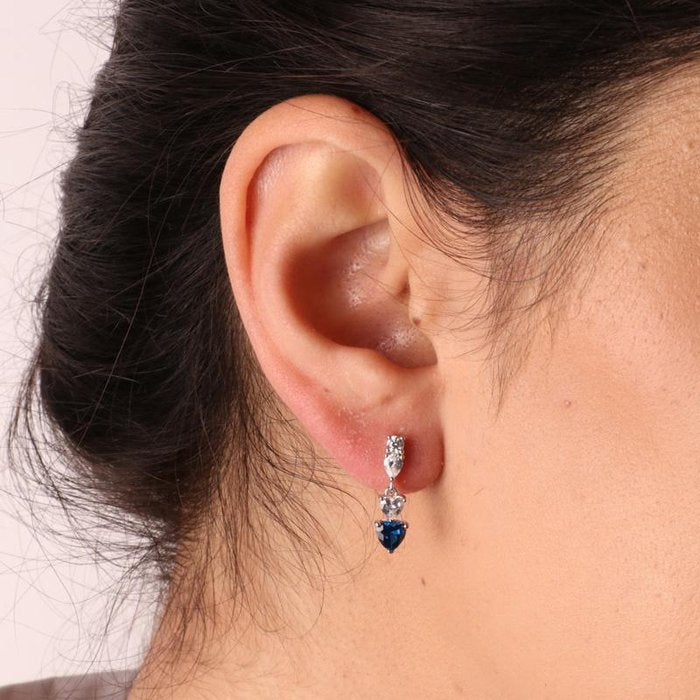 925 Silver Earrings with Heart Pendant Zirconia and Sapphire Blue Zirconia