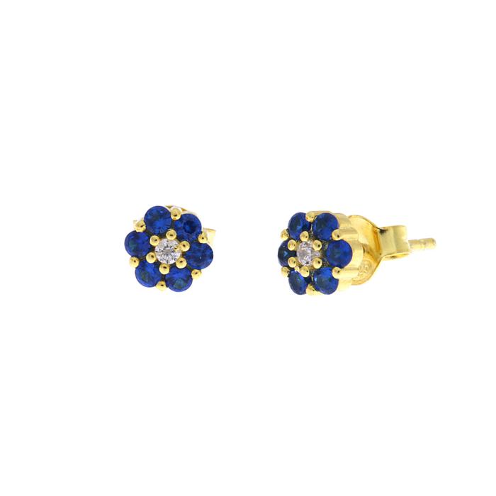 Boucles d'oreilles en argent 925, fleur bleue, points lumineux sur le lobe
