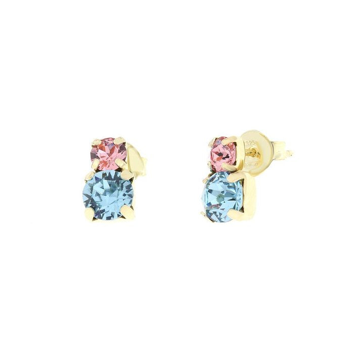 Boucles d'oreilles à tige en argent 925 avec cristaux roses et bleus
