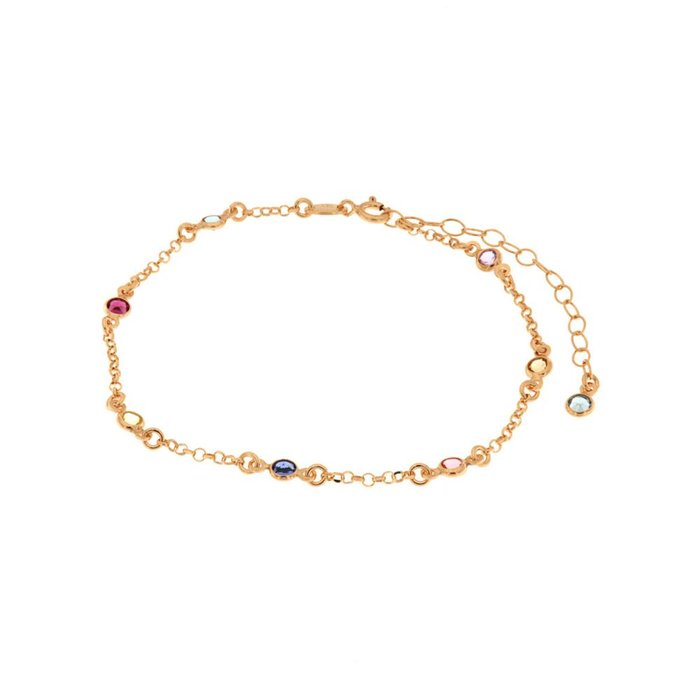 925 Silver Anklet with White and Multicolor Crystals