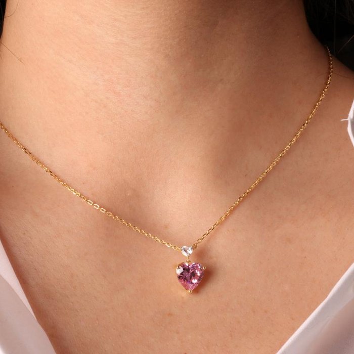 925 Silver Necklace with White and Pink Zirconia Hearts