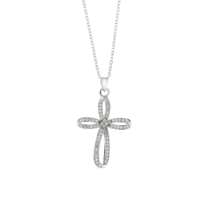 Collier croix en argent 925 avec zircone transparente