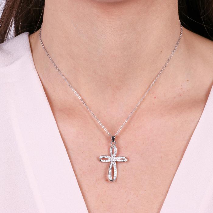 Collier croix en argent 925 avec zircone transparente