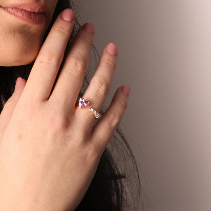 Bague en argent 925 avec cœurs en zircon rose et blanc