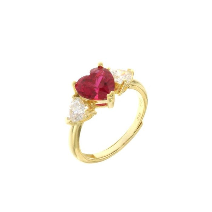 925 Silver Ring with White and Red Zircon Hearts