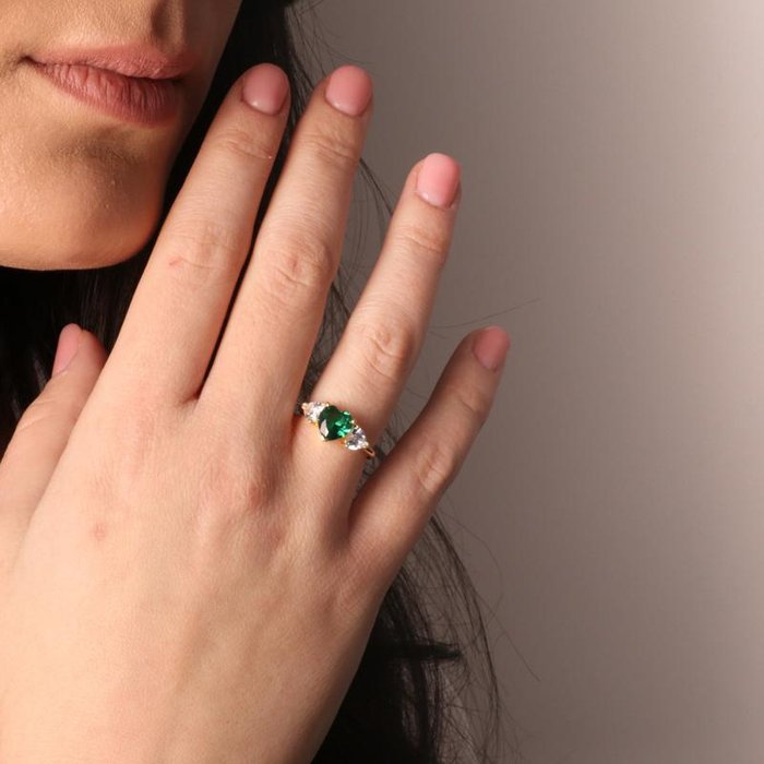 Bague en argent 925 avec cœurs en zircone blanche et verte