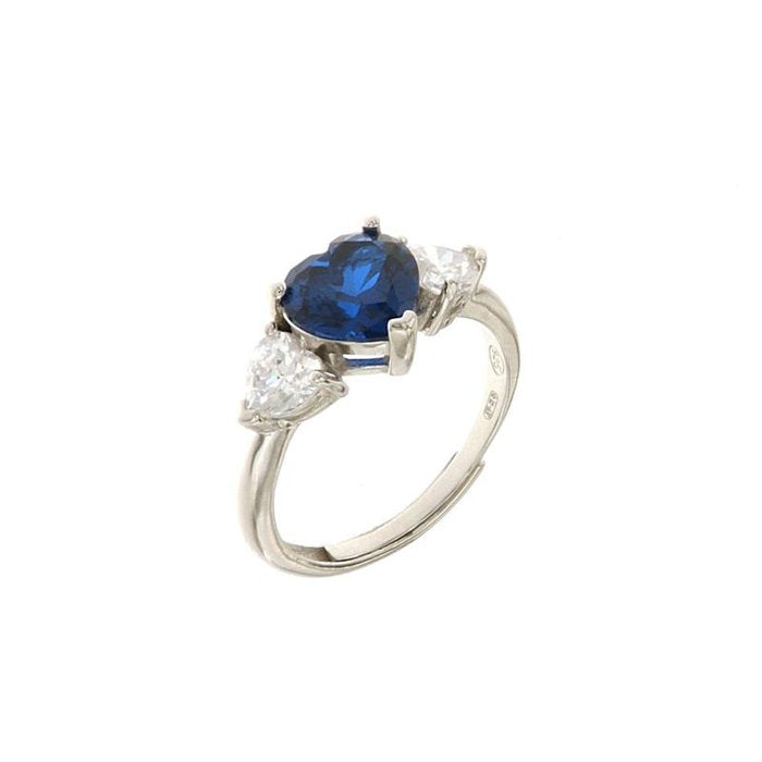 Bague en argent 925 avec cœurs en zircone blanche et bleue