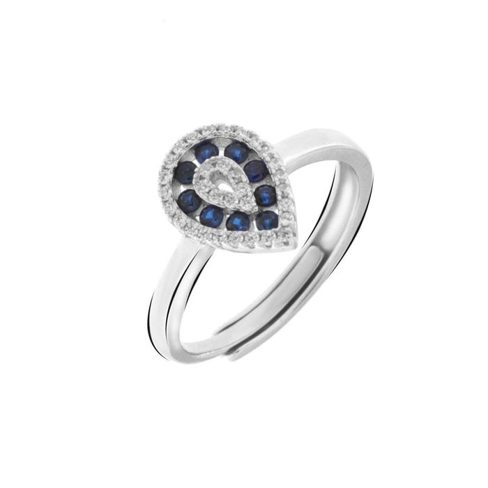 Bague en argent 925 avec zircon bleu en forme de goutte