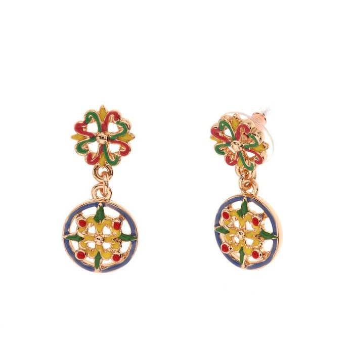Boucles d'oreilles en métal avec majolique de Caltagirone ornée d'émaux colorés
