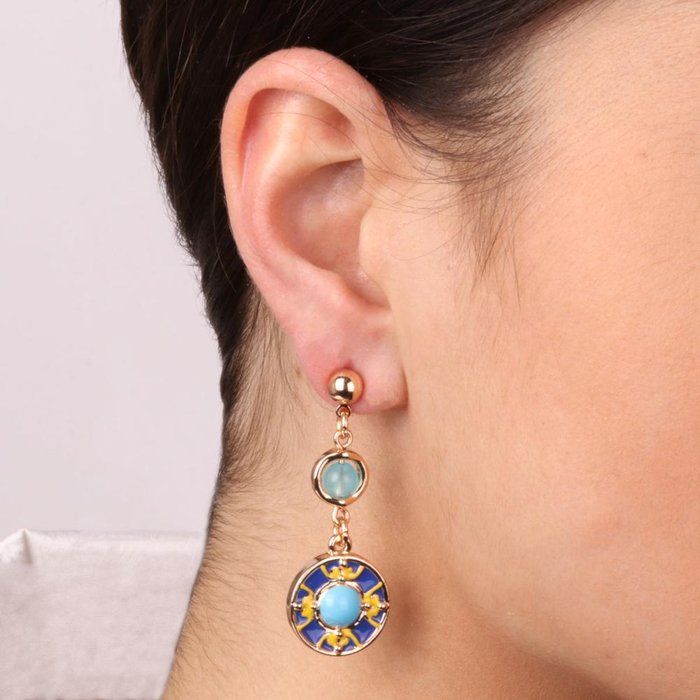 Boucles d'oreilles en métal avec pendentif en majolique