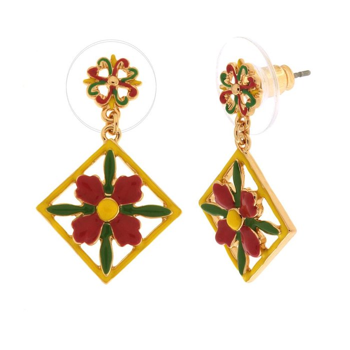 Boucles d'oreilles en métal avec pendentif en majolique colorée