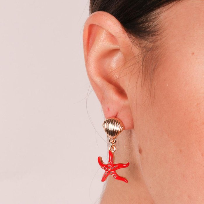 Boucles d'oreilles en métal étoile de mer rouge
