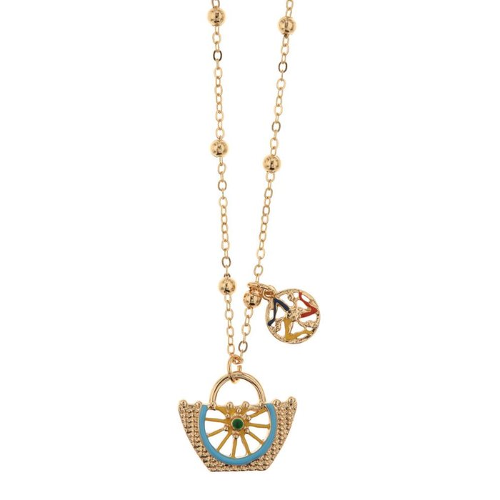 Collana in Metallo con coffa e simbolo Trinacria impreziositi da smalti colorati