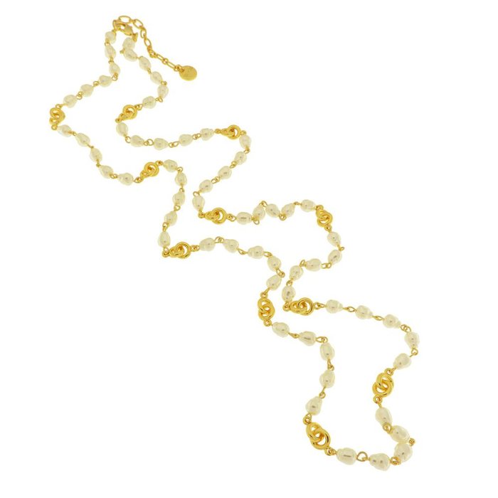 Metal Necklace with Pearls and Intertwined Symbols