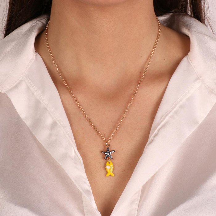 Collana in Metallo con pesciolino giallo pendente e stella marina