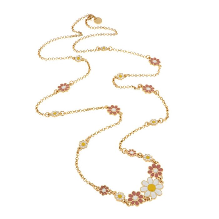Collier long en métal avec marguerites colorées
