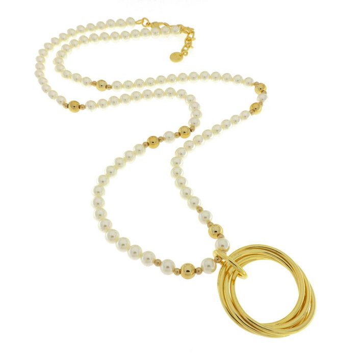 Collana in Metallo con perle e ciondolo centrale intrecciato oro